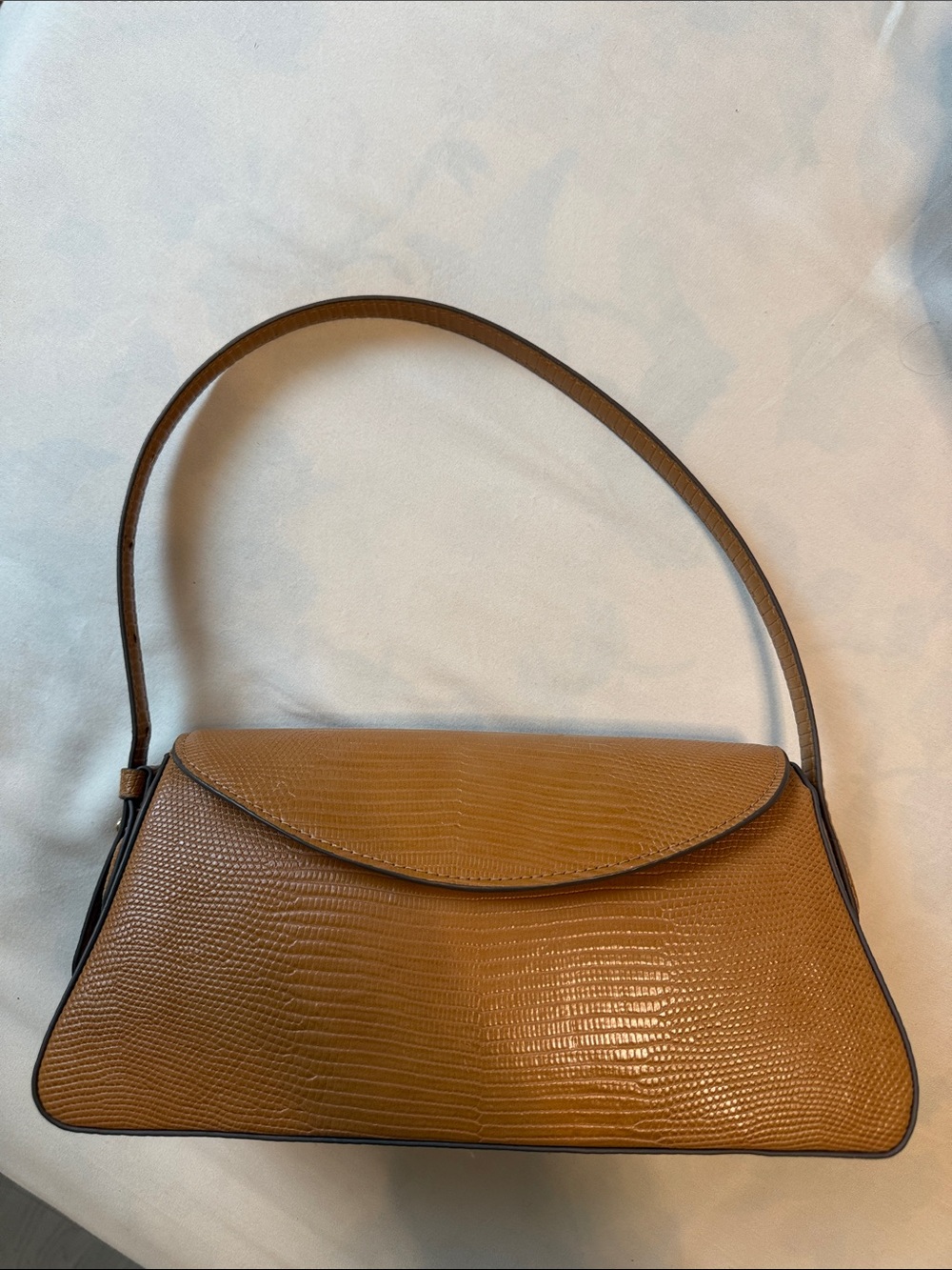 Mango Cognac Lizard-Texture Shoulder Bag